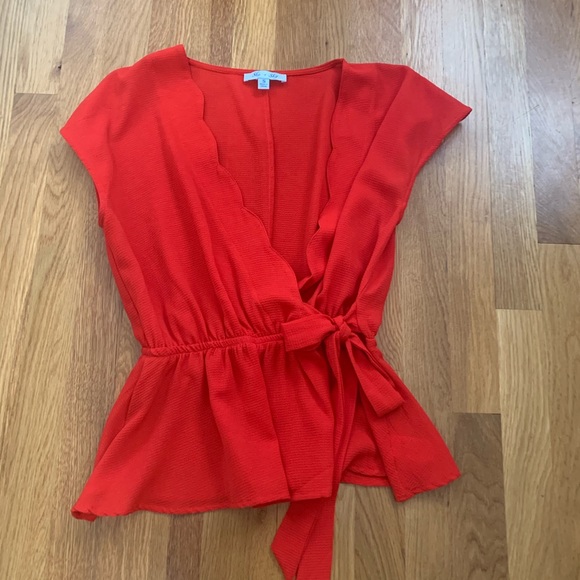 She and Sky Tops - Red tie blouse